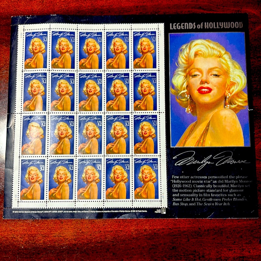 Vintage 1995 Marilyn Monroe Legends of Hollywood stamps